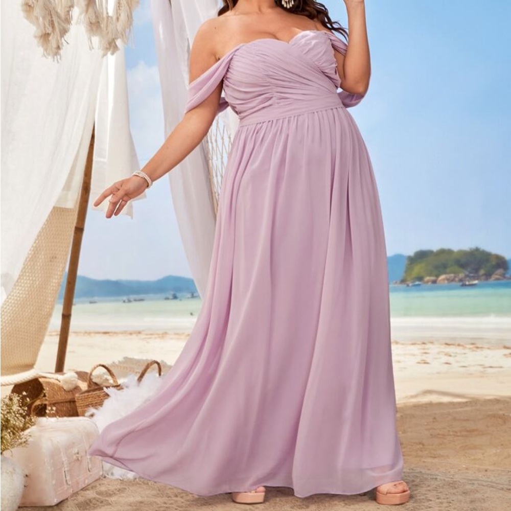 Elegant Lavender Off-Shoulder Dress
